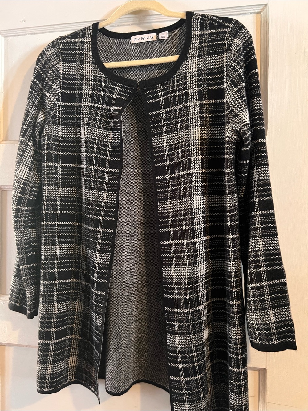 Kim Rogers Black & White Plaid Open-Front Cardigan